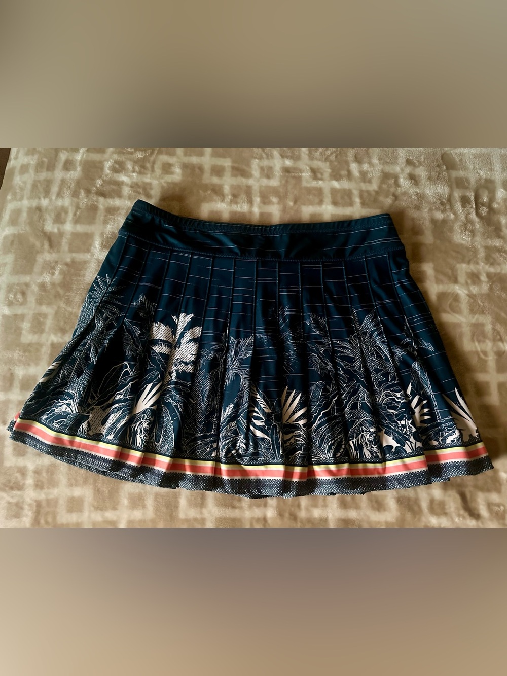 Lucky in Love Navy Tropical Pleated Mini Skort with Multicolor Hem